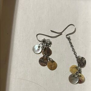 Silver Tone Dangle Earrings with Multi-Tone Shell Discs